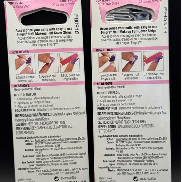 Fingrs Nail Makeup Full Cover Strips 2 Styles Pink Purple Ombre Glitter Sparkle - Picture 2 of 2